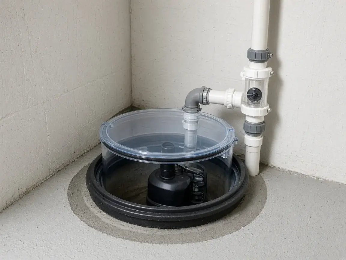 Sump pump pit with a clear sealed lid
